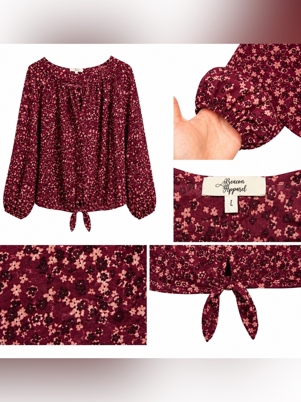 Chic Burgundy Floral Women's Blouse